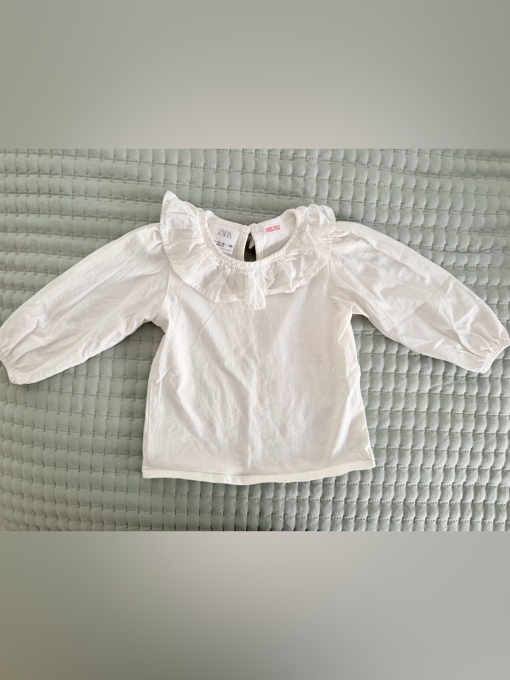 ZARA White Long-Sleeve Top with Ruffled Collar